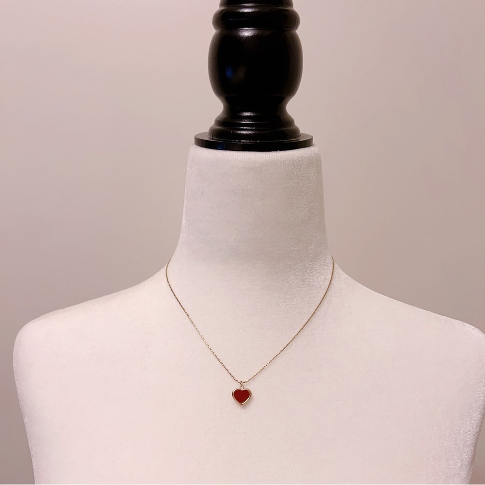 Cute Red Heart Pendant Necklace | Gold Tone Stainless Steel | Everyday Jewelry